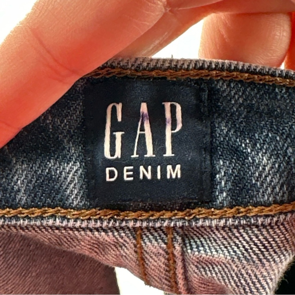 GAP Denim Button Front pencil Skirt Size 32 Raw Hem Medium Wash Y2K Vintage - Picture 8 of 10